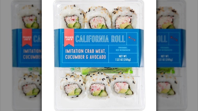California rolls with a blue label on white background