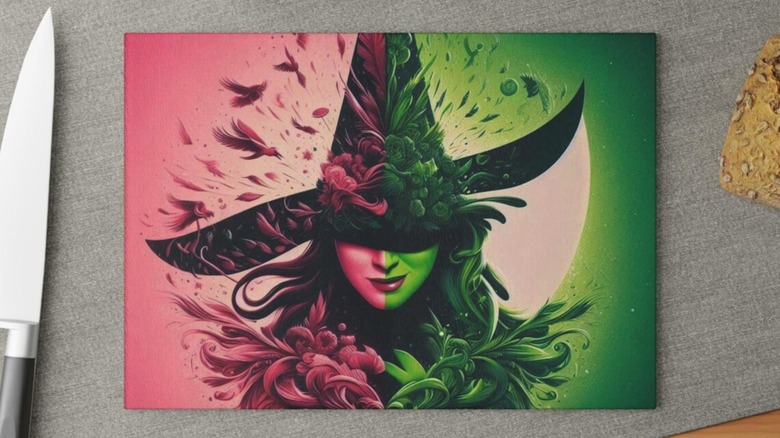 Product image of the Wicked Glinda and Elphaba Glass Cutting Board
