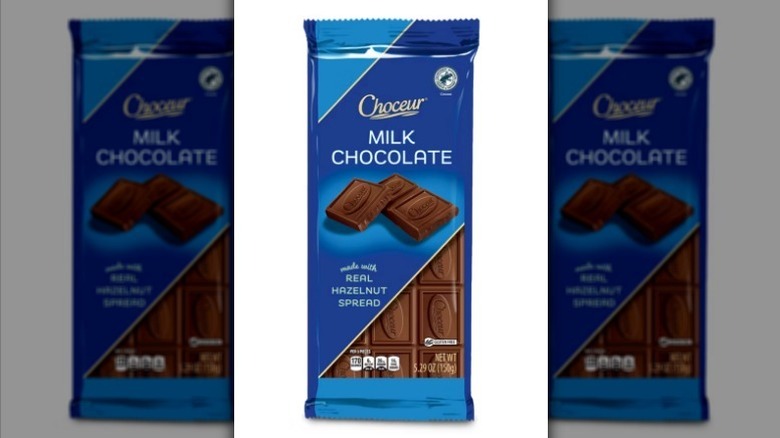 Hazelnut milk chocolate bar on white background