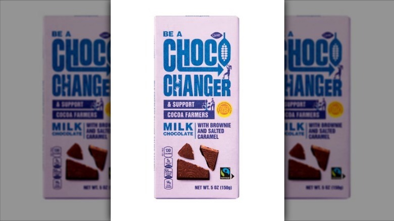 Brownie and salted caramel chocolate bar on white background