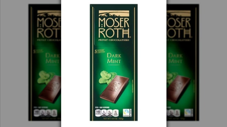 Mint dark chocolate bar on white background