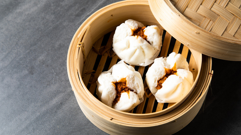 cha siu bao in steamer