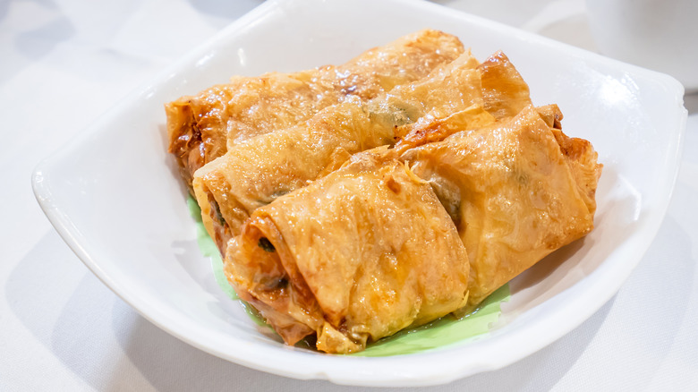 three tofu skin rolls