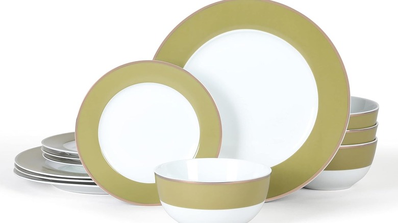 12-piece dinnerware set on white background