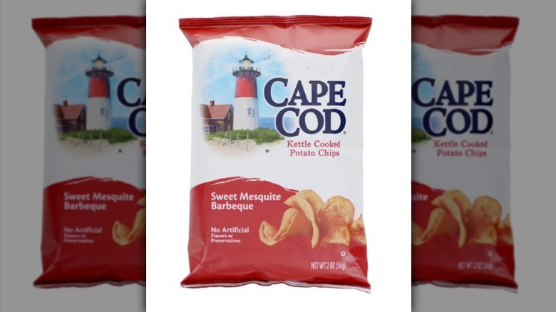 Cape Code barbecue kettle chips on white background