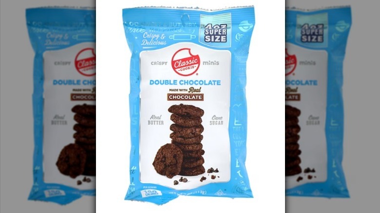 Chocolate mini cookies on white background