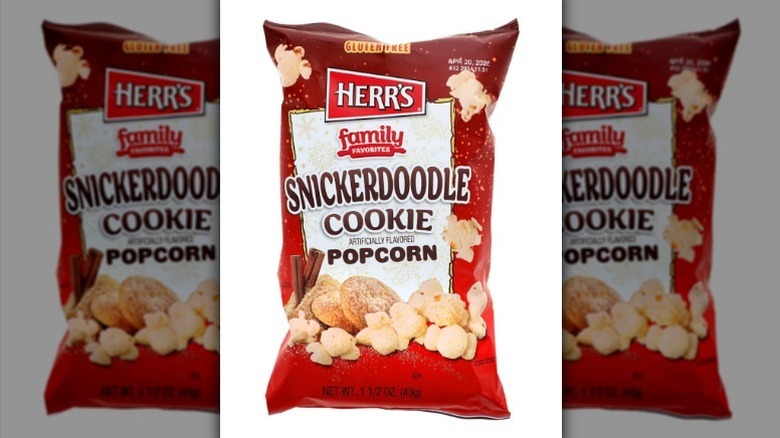 Herr's snickerdoodle popcorn on white background