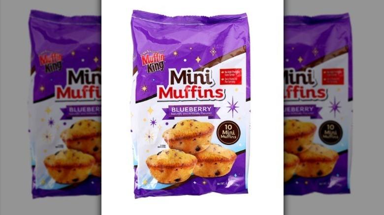 Mini blueberry muffins on white background