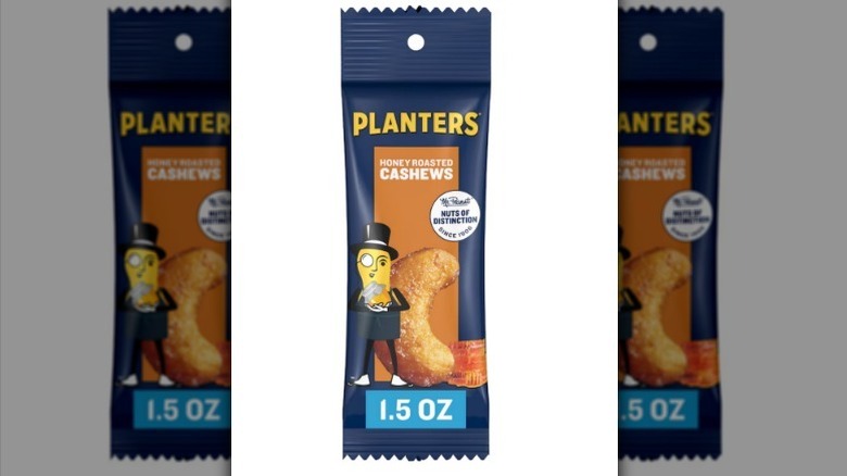 Planters honey roasted cashews on white background