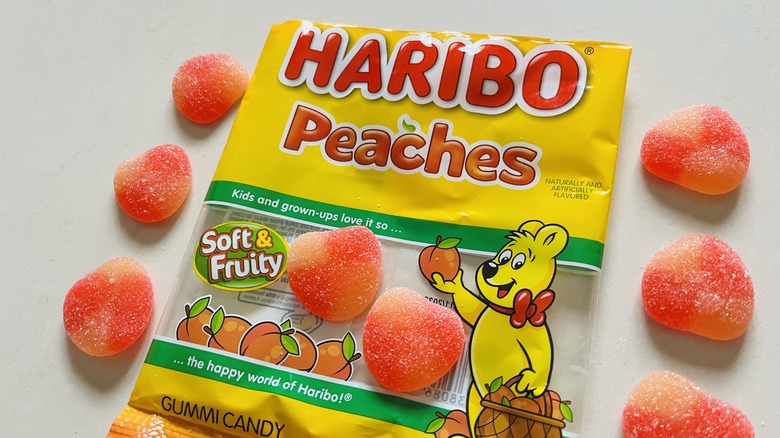 peach gummy candy with bag