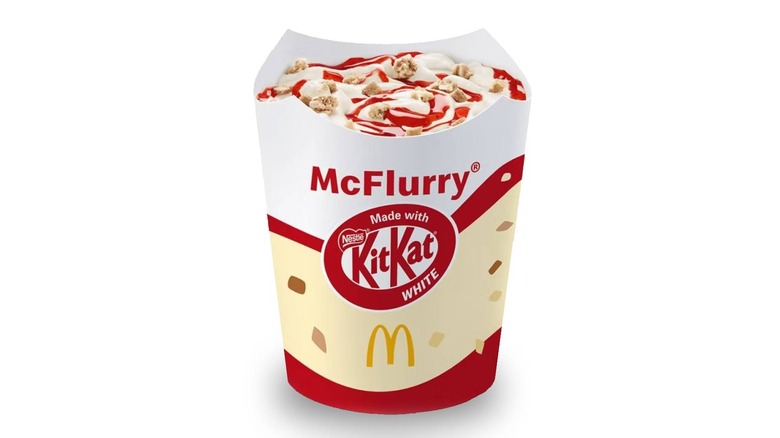 McFlurry with white Kit Kat pieces and strawberry sauce