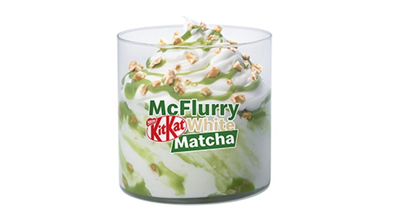 A clear cup holding a McFlurry Kit kat White Matcha