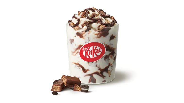 A McFlurry with KitKats and chocolate sauce