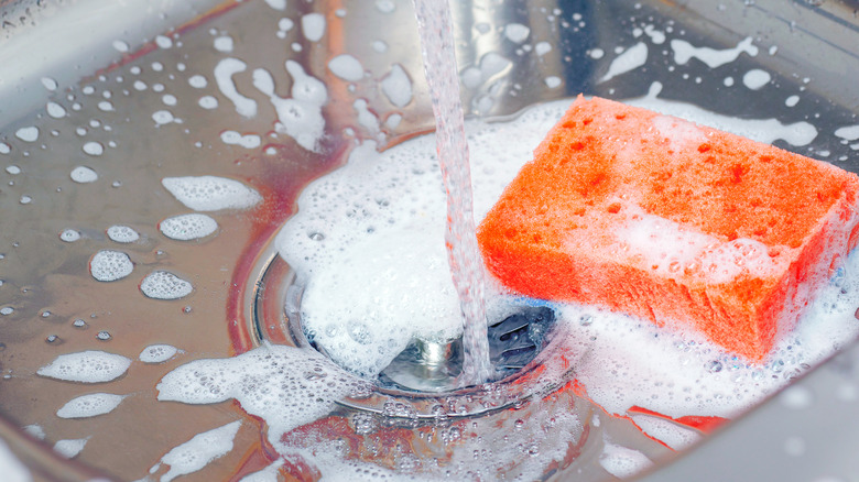 soapy water in sink