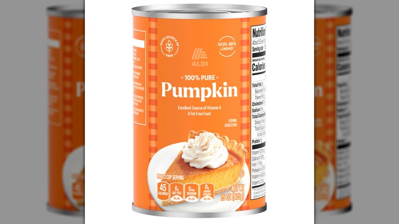 A can of Baker's Corner Canned Pumpkin on a white background