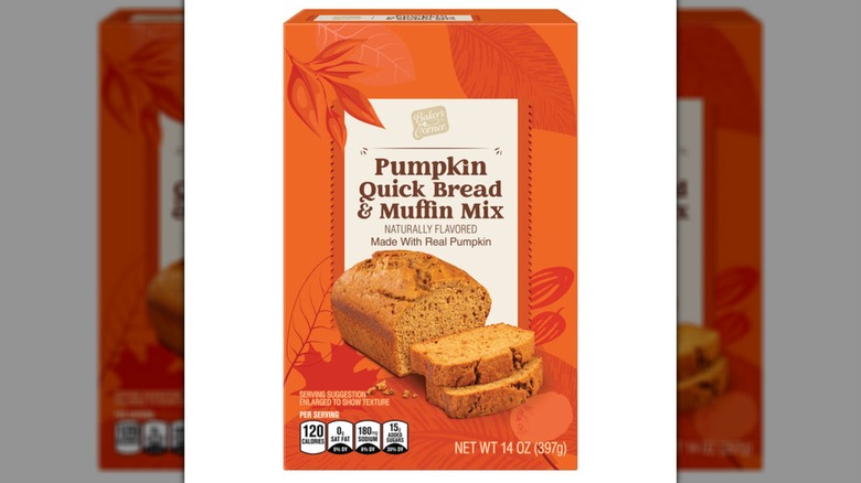 A box of Baker's Corner Pumpkin Quick Bread & Muffin Mix on a white background