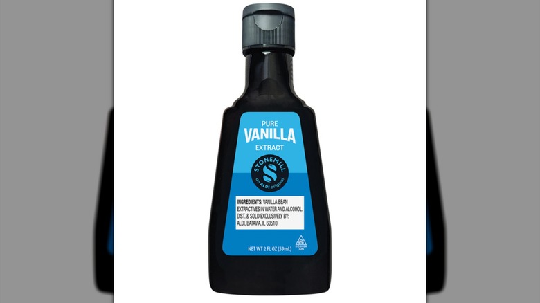 A bottle of Stonemill Gluten-Free Pure Vanilla Extract on a white background
