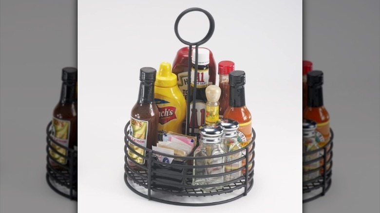 Condiment caddy on white background
