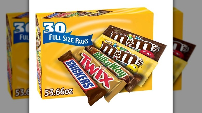 Chocolate candy variety box on white background