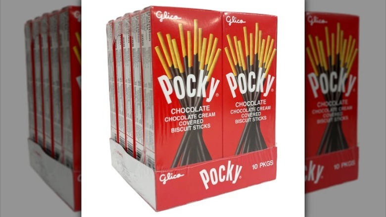 Pocky box set on white background