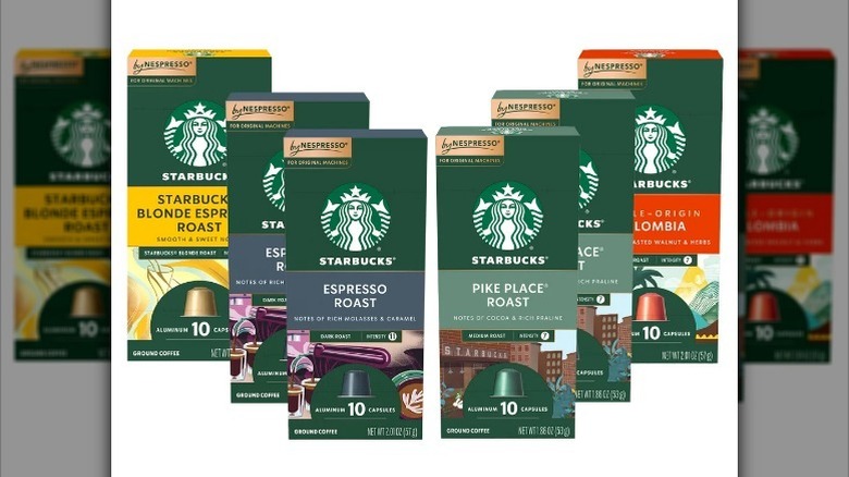 Starbucks Nespresso capsule boxes on white background