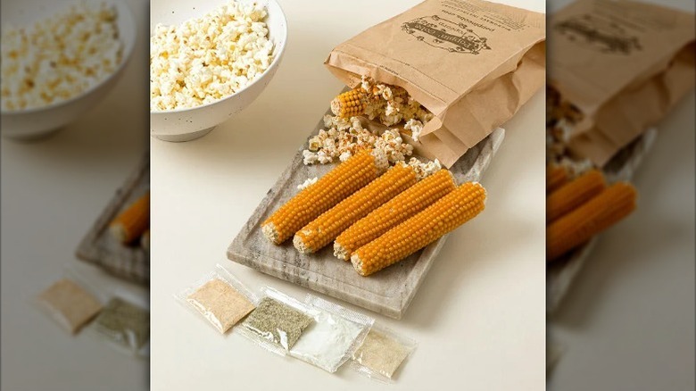 Popcorn on the cob contents on counter