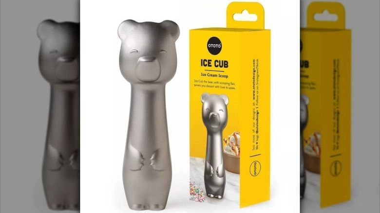 Ice Cub bear ice cream scoop on white background