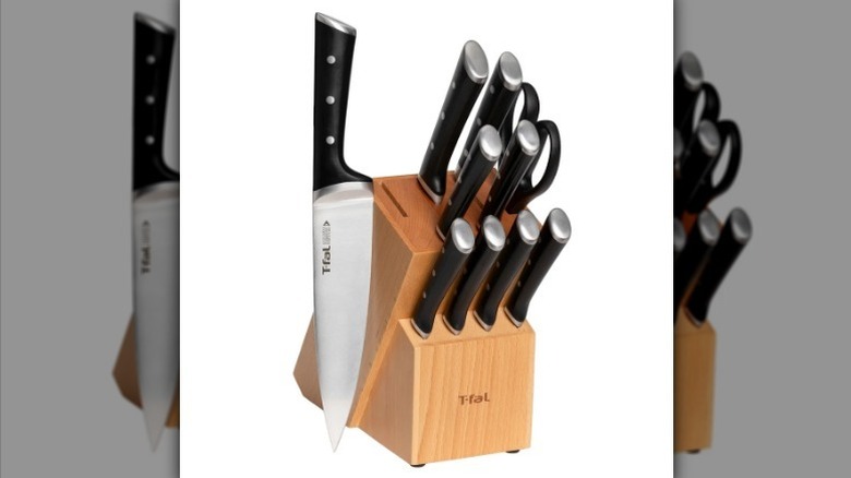 T-fal knife block set on white background