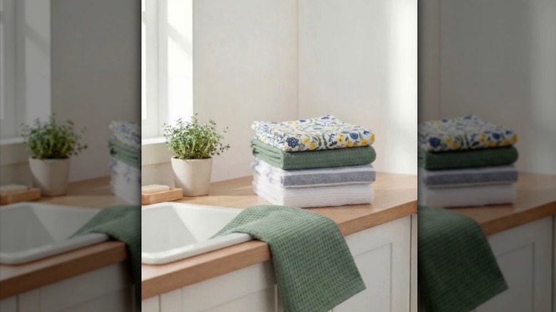 Kitchen towel set sitting on counter