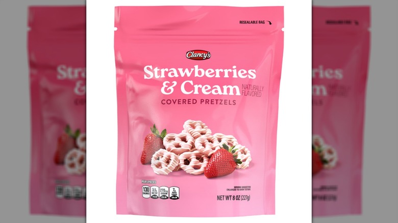 Clancy's Strawberry and Cream Pretzels on a white background