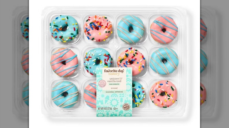 Favorite Day Summer Unicorn Iced Mini Donuts on a white background