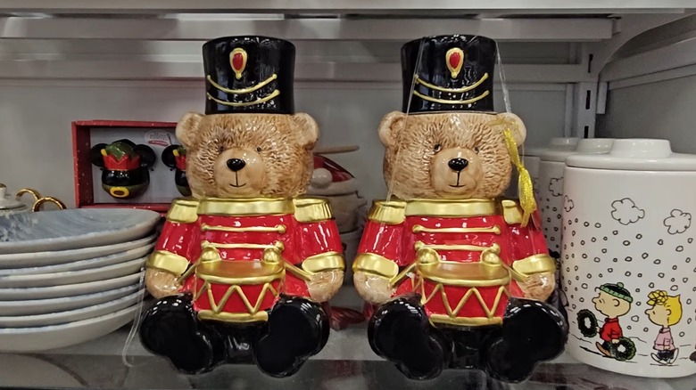 Drumming bear cookie jar on a HomeGoods shelf