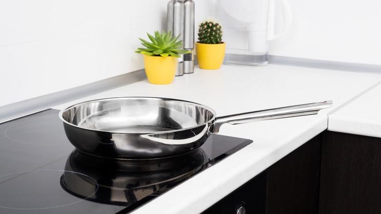 stainless steel pan on stovetop