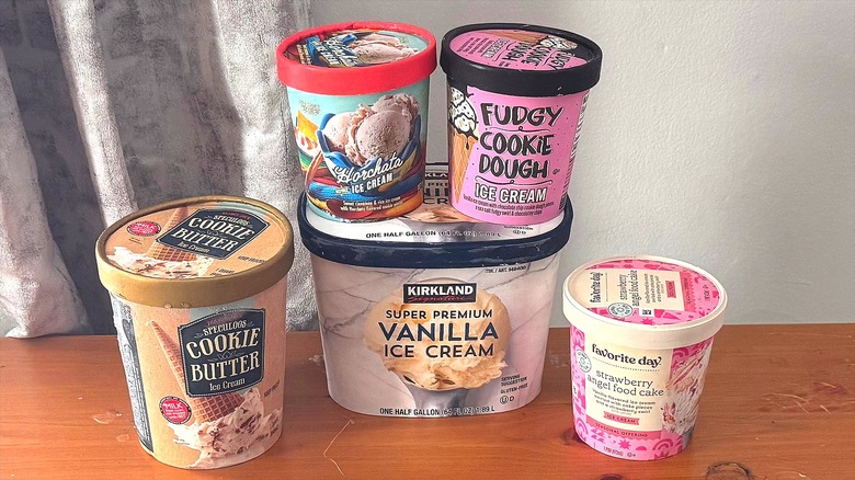 Assorted containers of ice cream