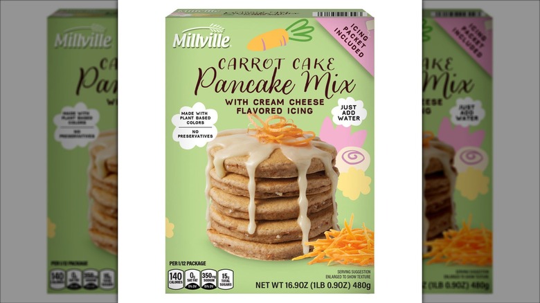 Product image of the Millville raspberries 'n cream or carrot cake pancake mix