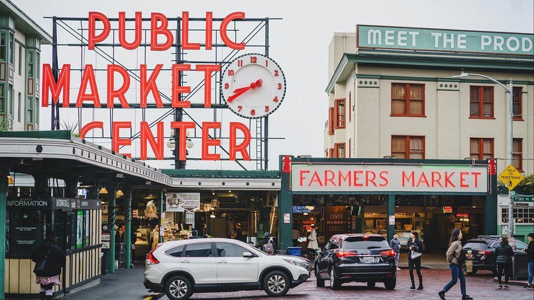 The large sign for the Public Market Center in Seattle