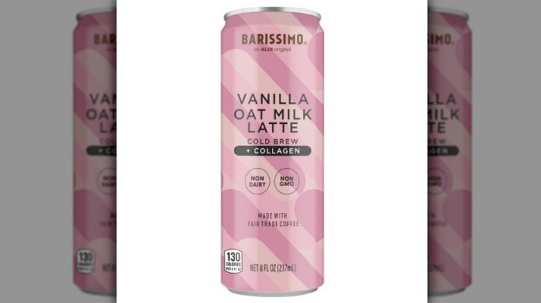 Vanilla oat milk latte on white background