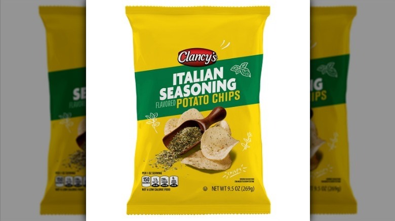 Italian potato chips on white background