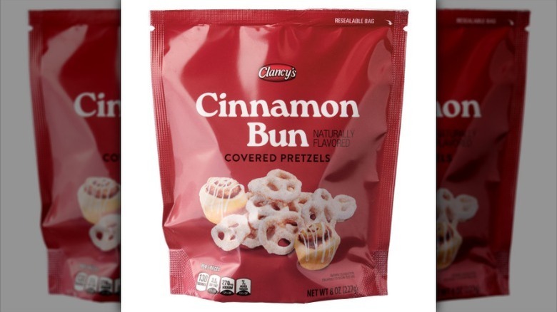 Cinnamon bun pretzels on white background