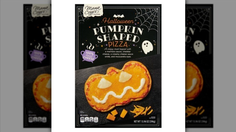 Halloween pumpkin pizza on white background