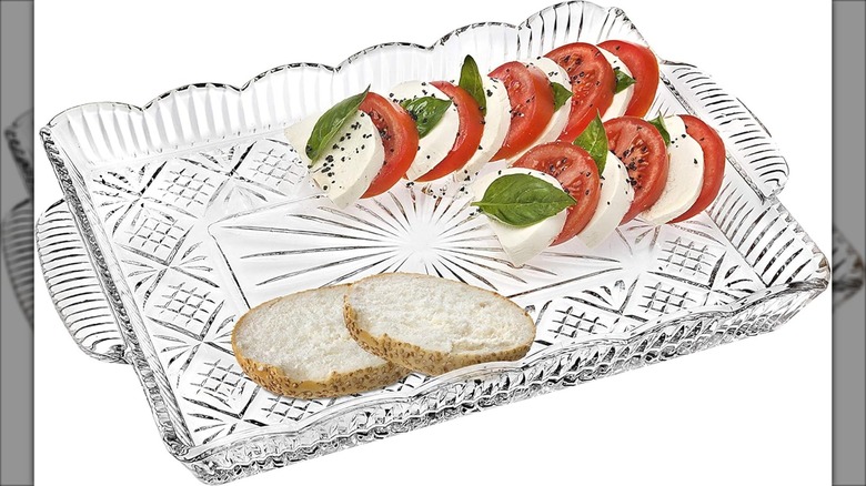 Godinger Dublin Serving Tray with caprese appetizer