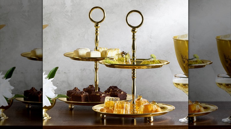 Heirloom Gold 2-Tiered Stand with finger foods
