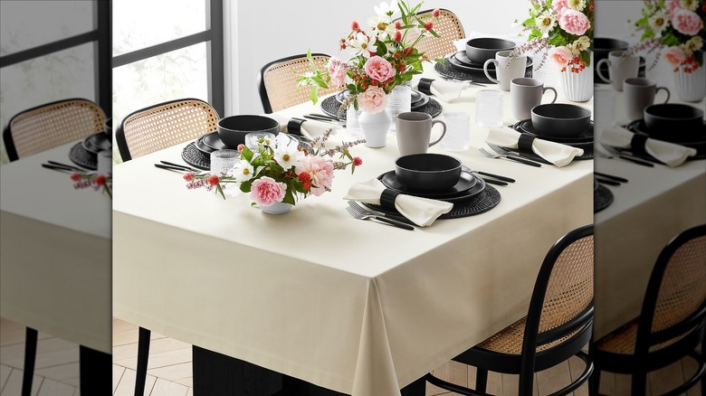 Ivory Hotel Tablecloth on table with place settings