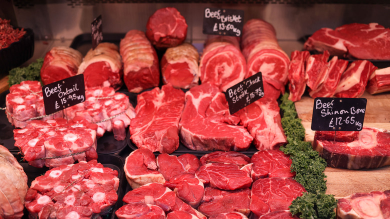 Cuts of beef in store