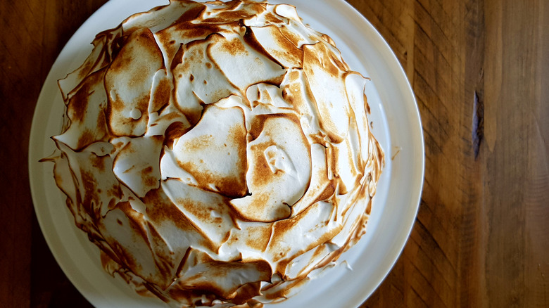 Baked Alaska on a white platter