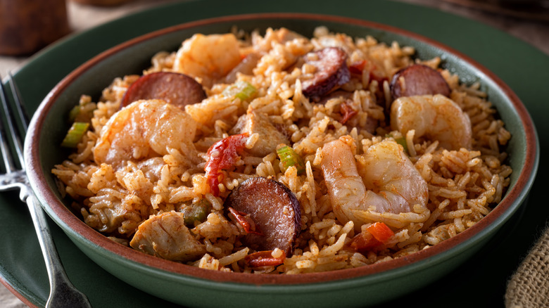 A bowl of Cajun jambalaya