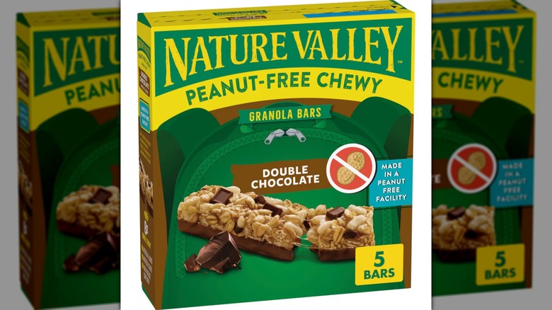 A box of Nature Valley Chewy Double Chocolate Granola Bars on a white background