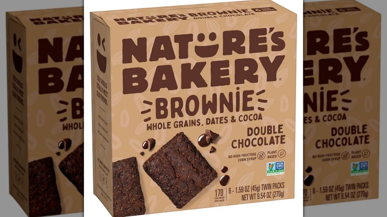 A box of Nature's Bakery Double Chocolate Brownie Bars on a white background
