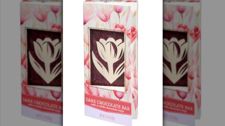 Dark chocolate white tulip bar on white background