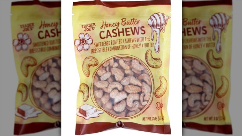 Honey butter cashews on white background